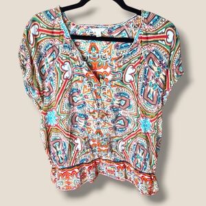 Sonoma Multicolor Paisley Print Short Sleeve Blouse